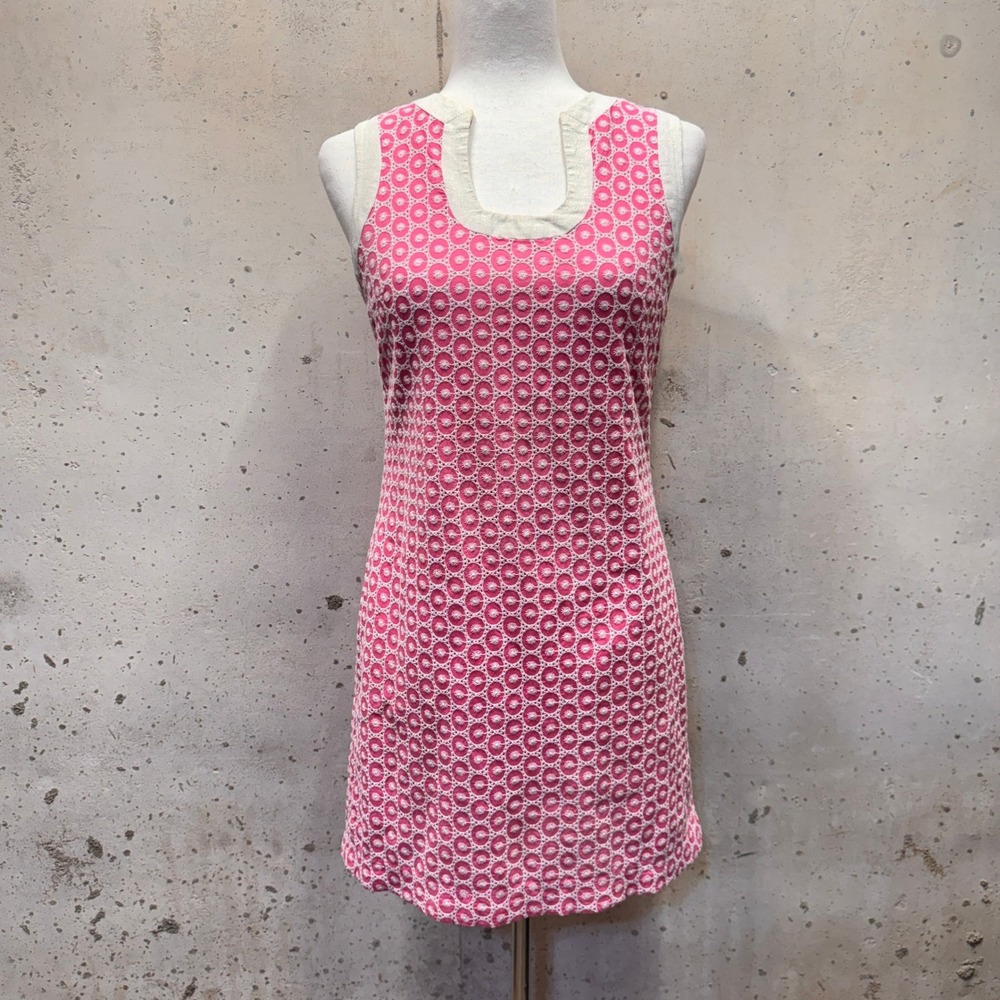Merona Shift Dress Womens 4 Pink Eyelet Mod Retro Metallic Trim Summer Mini
